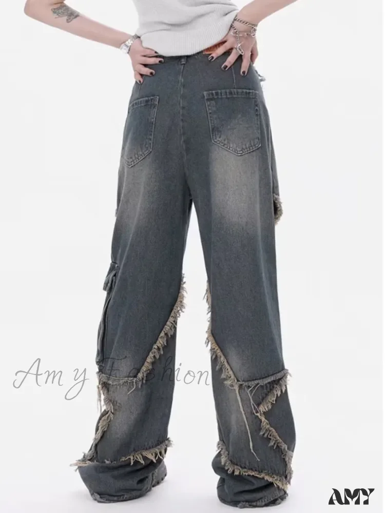 Amy Fashion - Super Beautiful Flower High Waist Summer Loose Wide Leg Vintage Unique Versatile Straight Women's Jean - Image 6