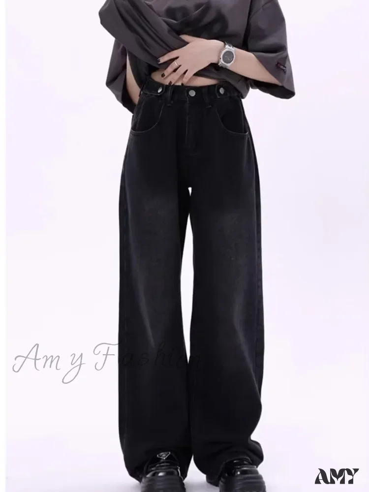Amy Fashion - Super Soft Thin High Street Slim Loose Autumn New High Waist Wide Leg Women's Jean
