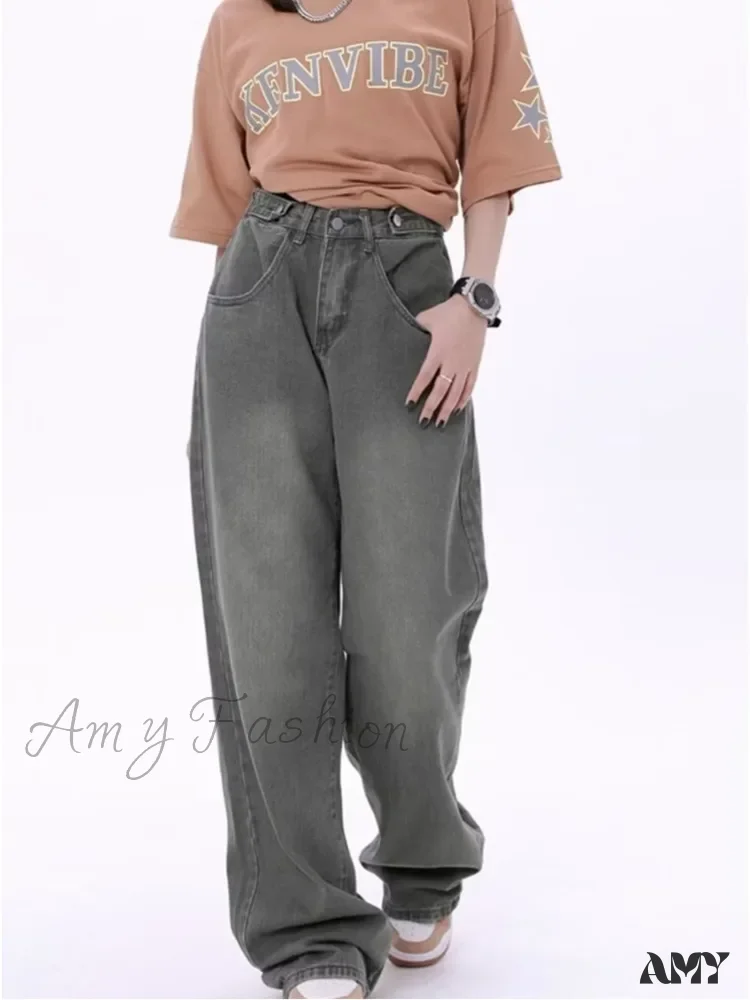 Amy Fashion - Super Soft Thin High Street Slim Loose Autumn New High Waist Wide Leg Women's Jean - Image 3