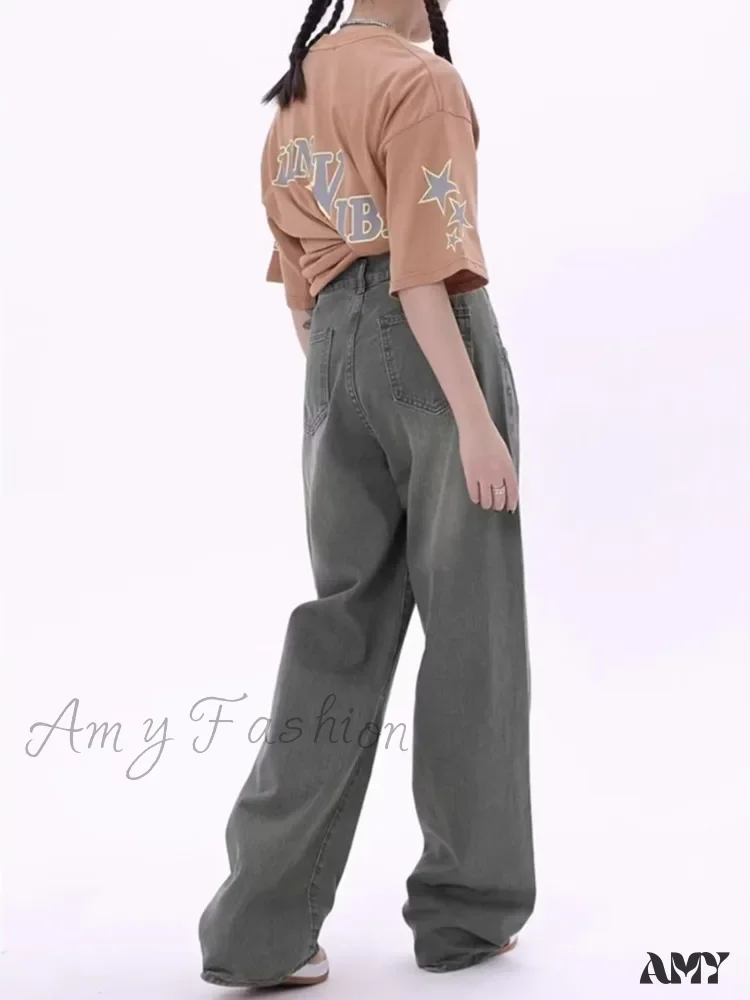 Amy Fashion - Super Soft Thin High Street Slim Loose Autumn New High Waist Wide Leg Women's Jean - Image 4