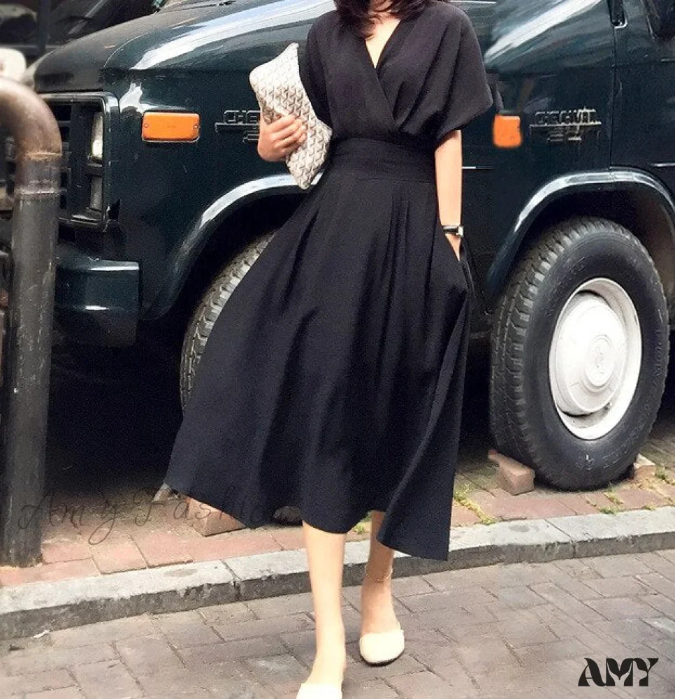 Amy Fashion - Waist Hugging V-neck Fashion Sexy Maxi Dress - Image 4