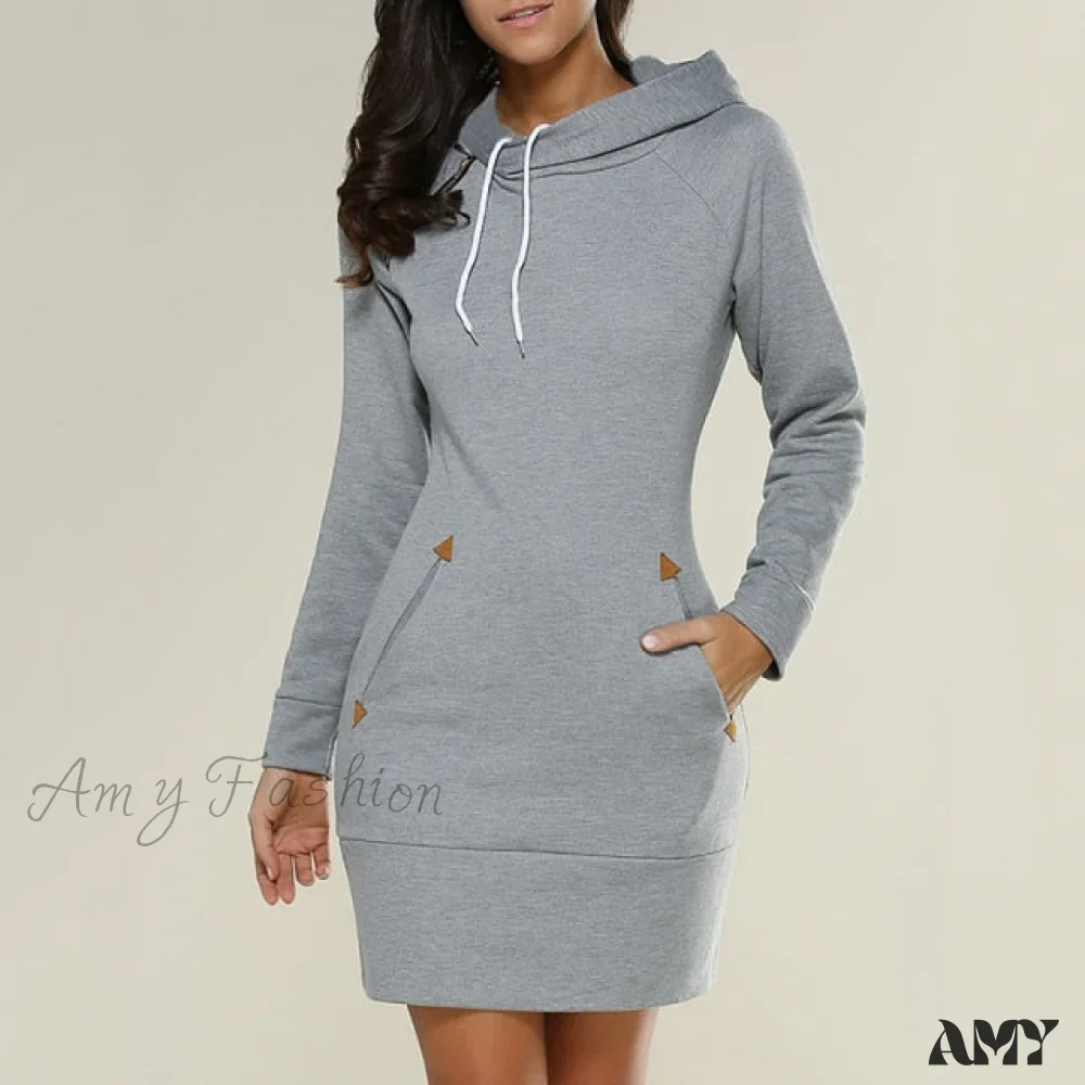 Amy Fashion - Long Sleeve Camp Collar Pocket Simple Dress - Image 2