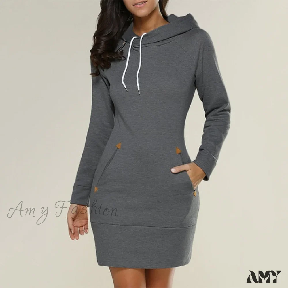 Amy Fashion - Long Sleeve Camp Collar Pocket Simple Dress - Image 3