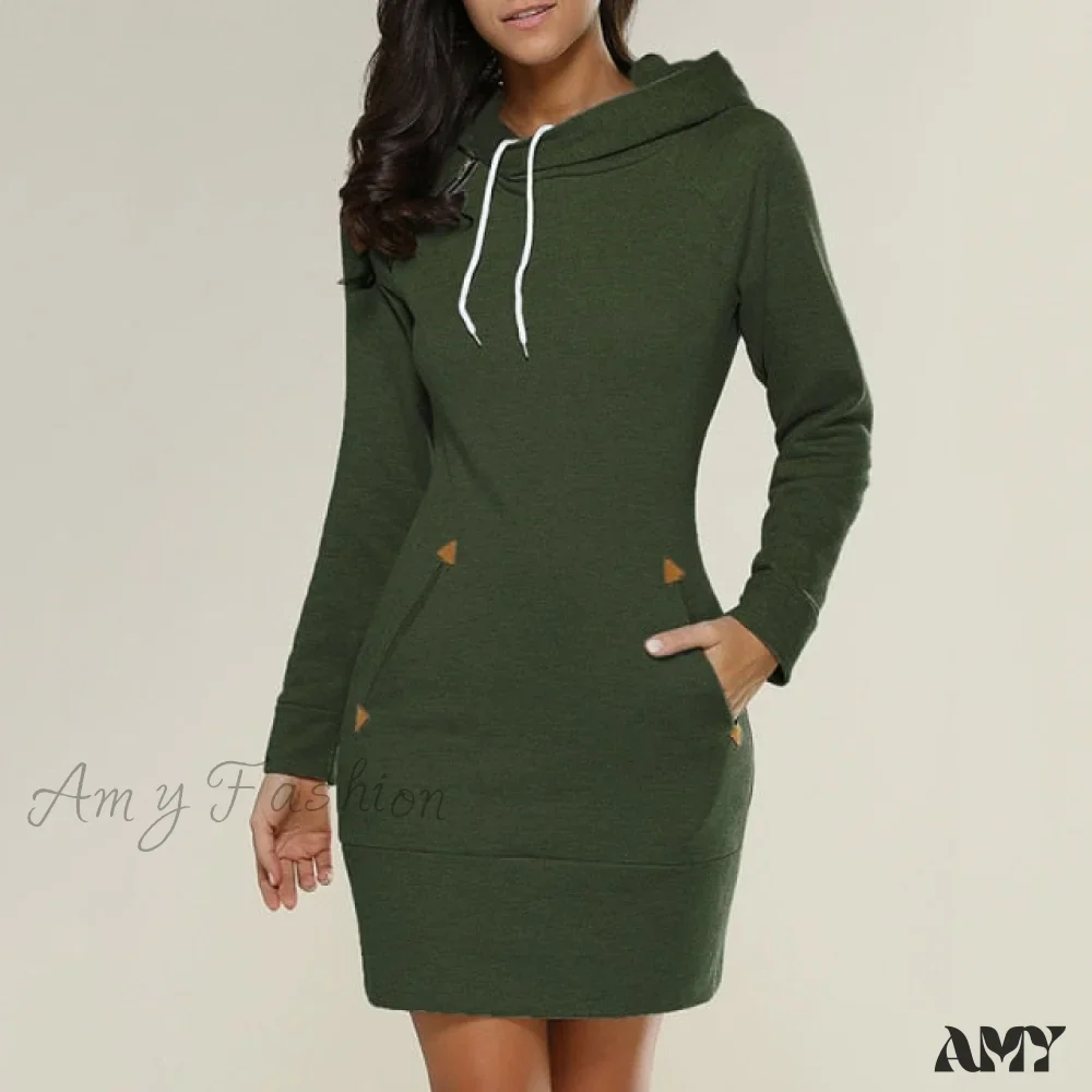 Amy Fashion - Long Sleeve Camp Collar Pocket Simple Dress - Image 4
