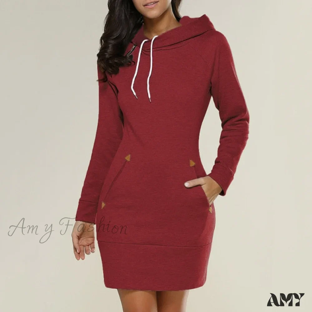 Amy Fashion - Long Sleeve Camp Collar Pocket Simple Dress - Image 5