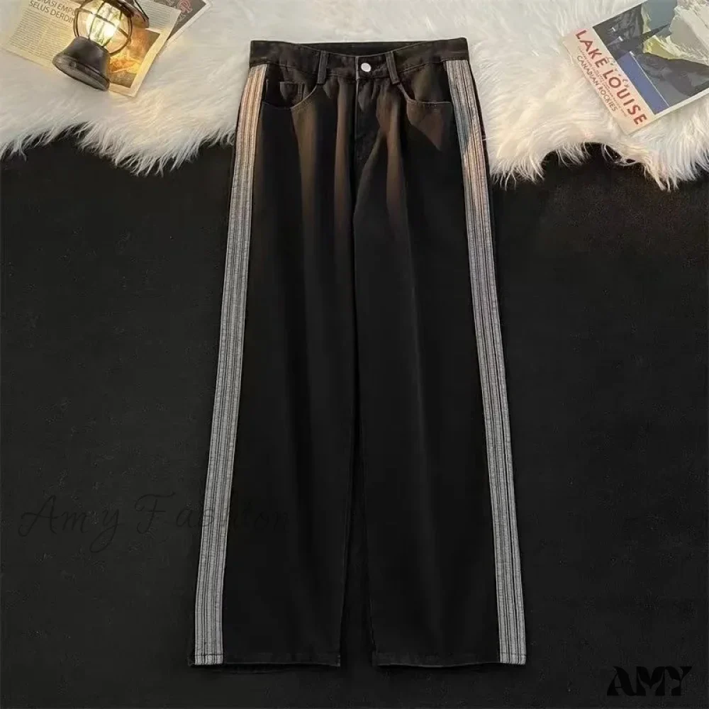 Amy Fashion - Sweeping Floor Spicy Girl Small Loose High Waisted Straight Leg Wide-Leg Jean - Image 4