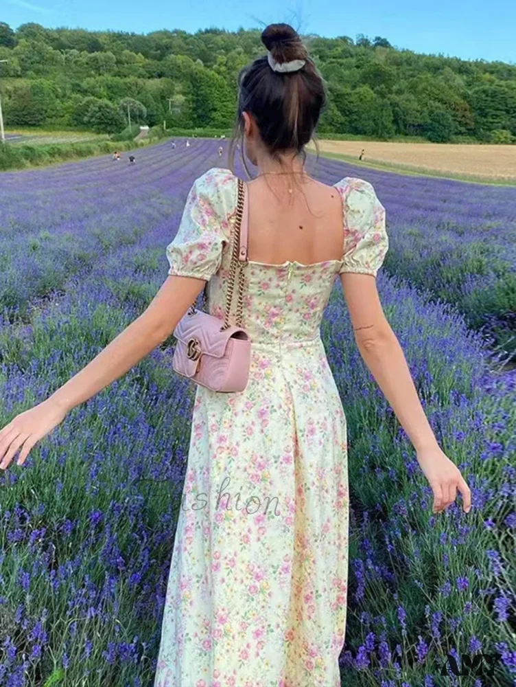 Amy Fashion - Sweet Fairy Short Sleeve Midi Floral High Waist Boho Dress - Image 2