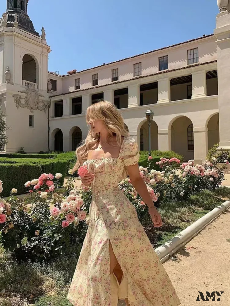 Amy Fashion - Sweet Fairy Short Sleeve Midi Floral High Waist Boho Dress - Image 3