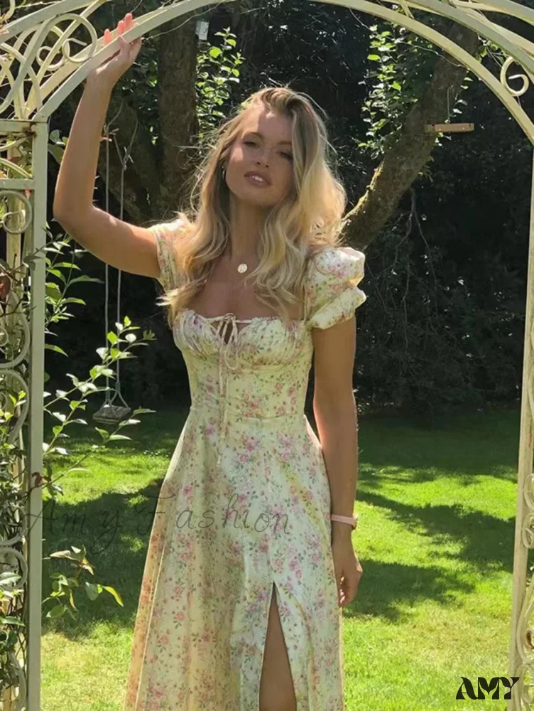 Amy Fashion - Sweet Fairy Short Sleeve Midi Floral High Waist Boho Dress - Image 4