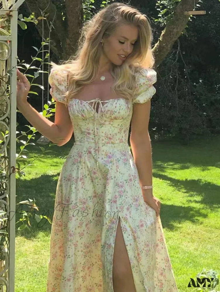 Amy Fashion - Sweet Fairy Short Sleeve Midi Floral High Waist Boho Dress - Image 5