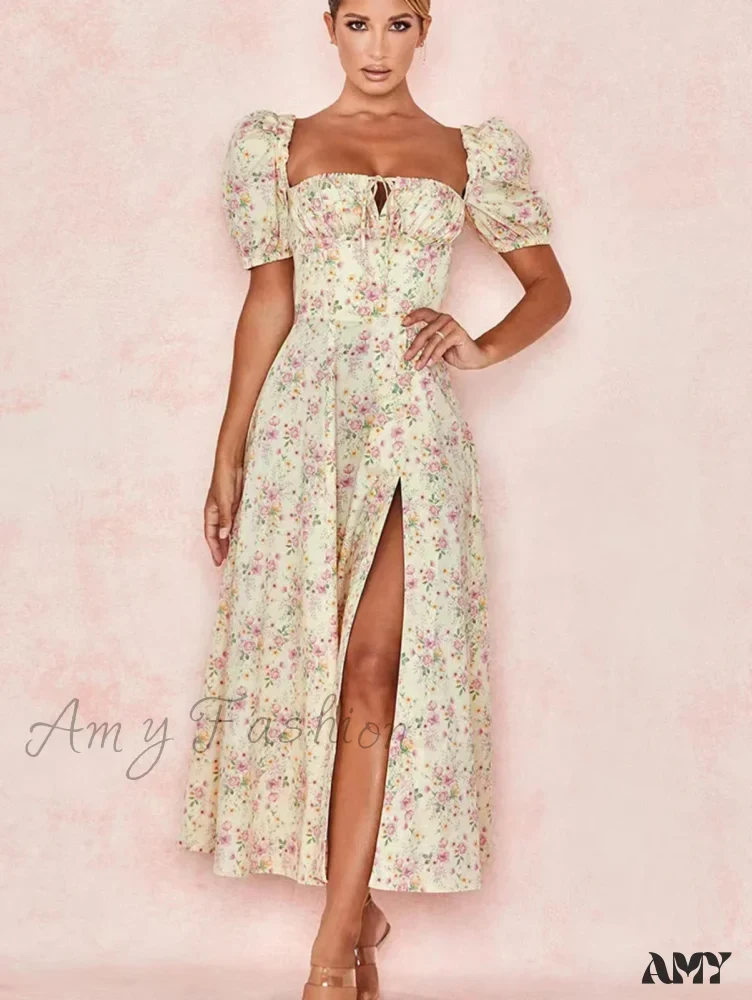 Amy Fashion - Sweet Fairy Short Sleeve Midi Floral High Waist Boho Dress - Image 6
