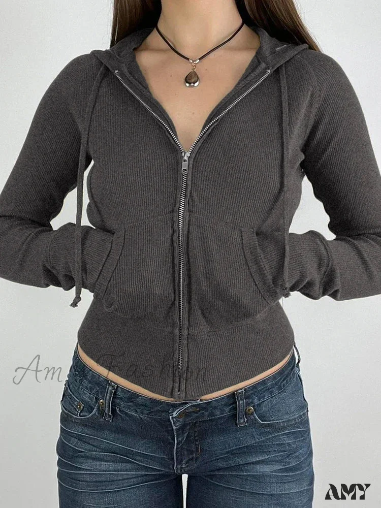 Sweetown Gray Slim Simple Basic Casual Preppy Cozy Stylish Hoodies - Image 2