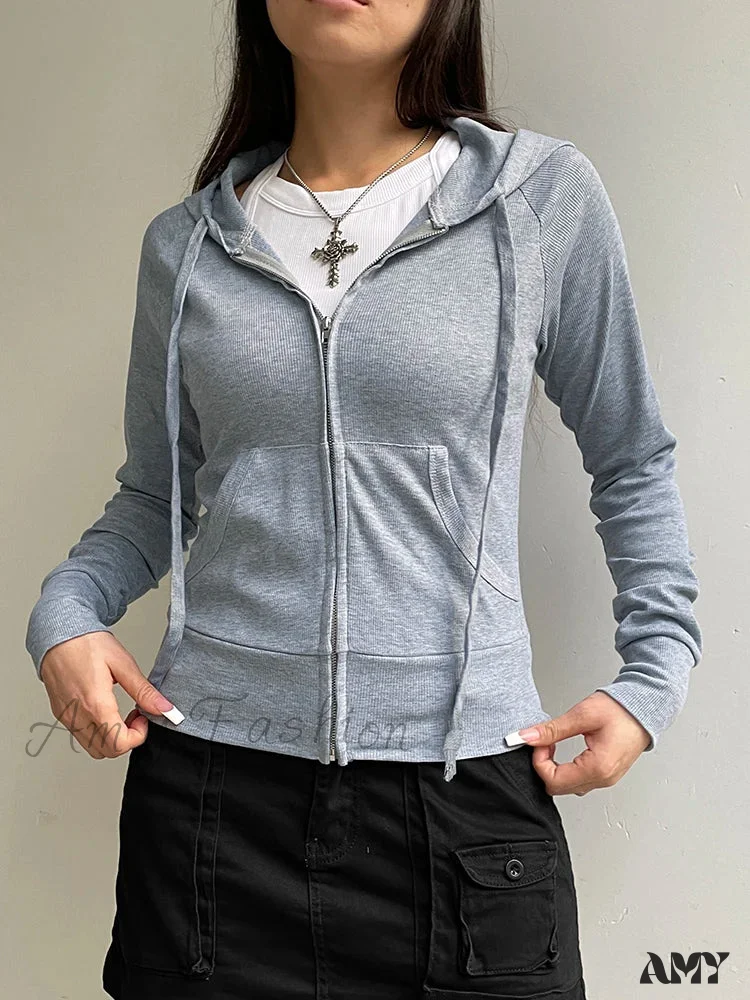 Sweetown Gray Slim Simple Basic Casual Preppy Cozy Stylish Hoodies - Image 3