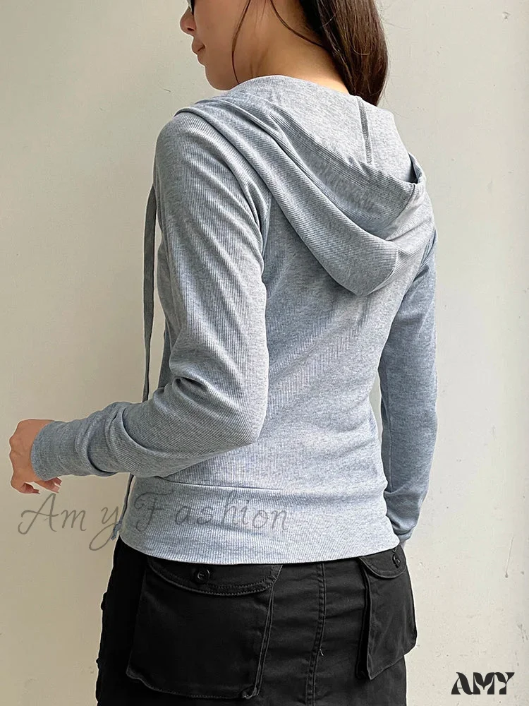 Sweetown Gray Slim Simple Basic Casual Preppy Cozy Stylish Hoodies - Image 4