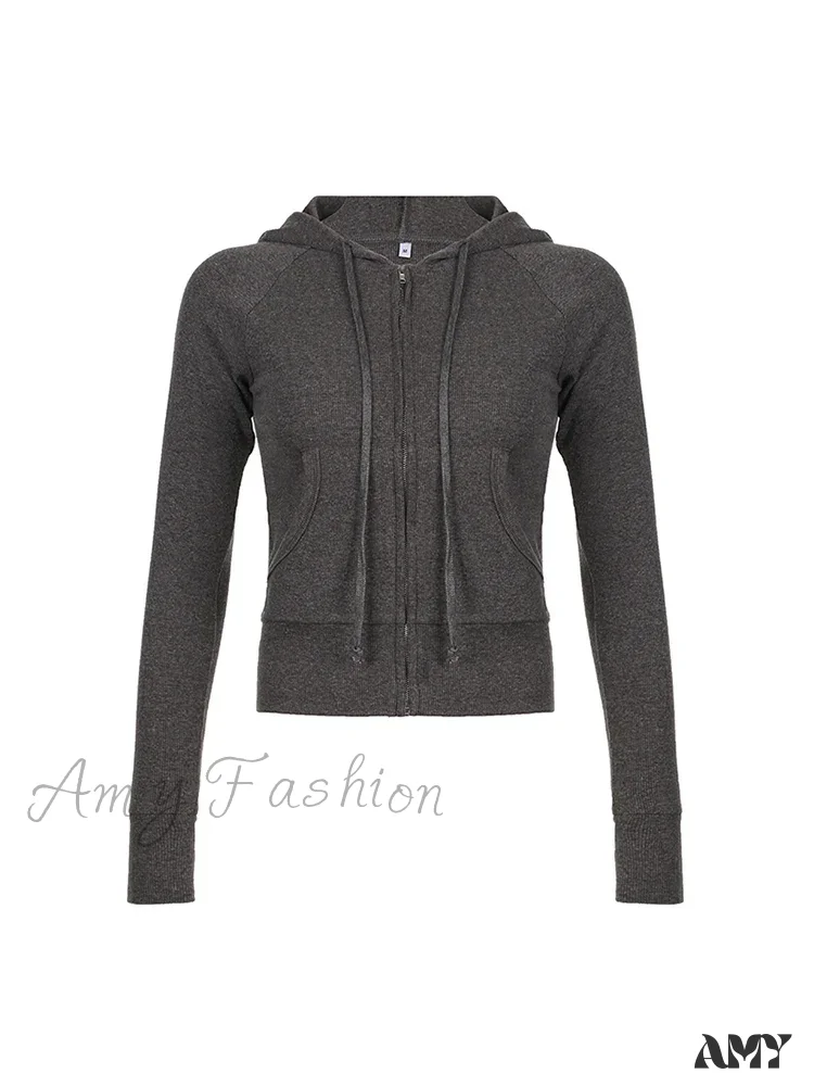 Sweetown Gray Slim Simple Basic Casual Preppy Cozy Stylish Hoodies - Image 6