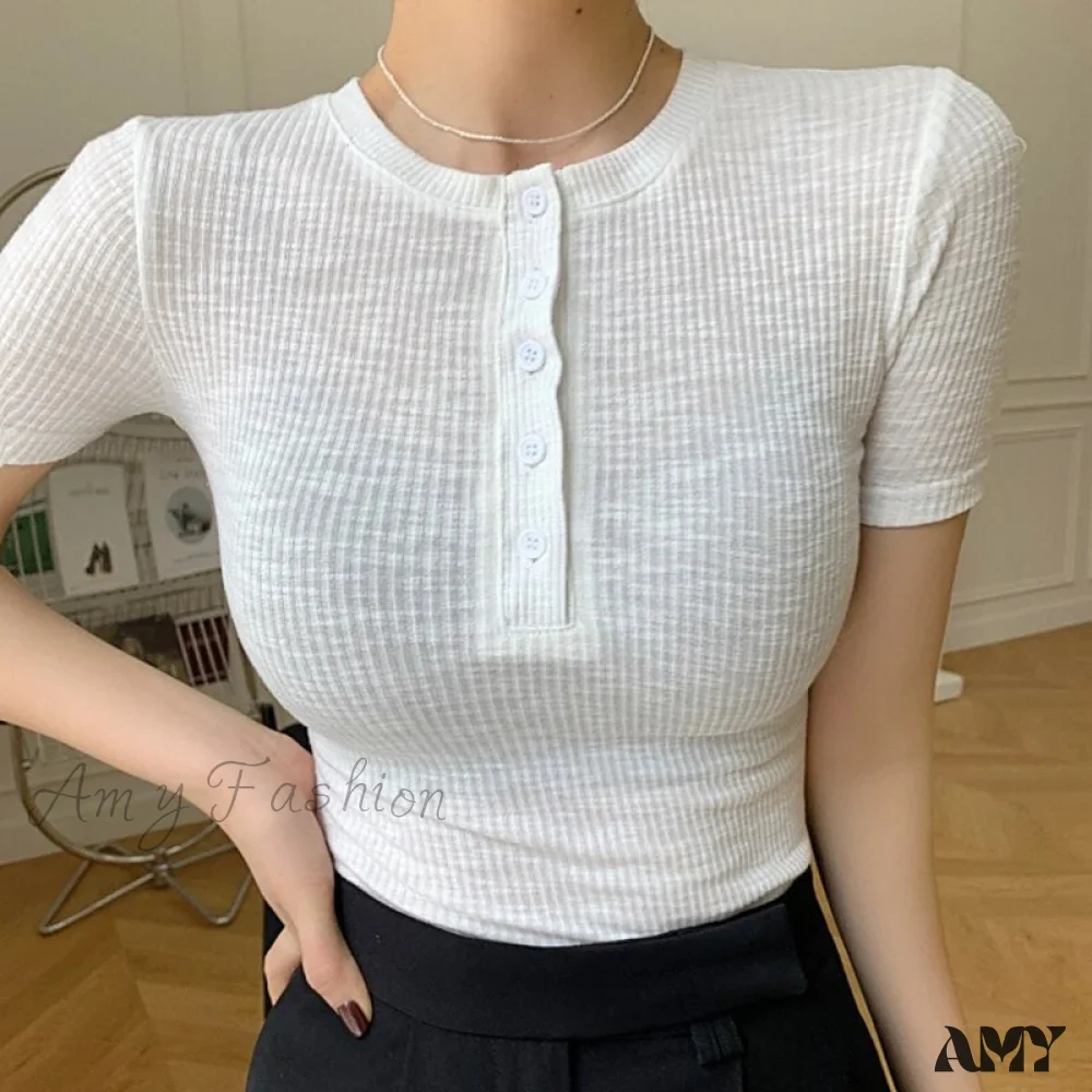 Amy Fashion - Short Sleeve Cotton Tee Shirt - Image 2