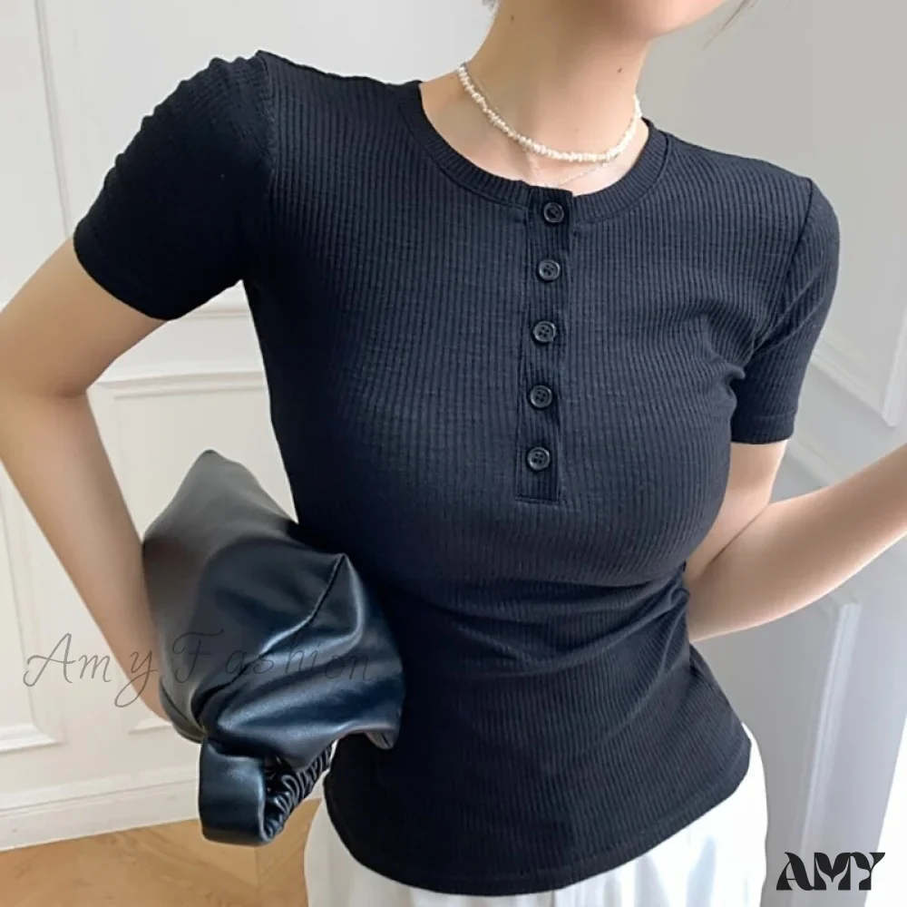 Amy Fashion - Short Sleeve Cotton Tee Shirt - Image 3