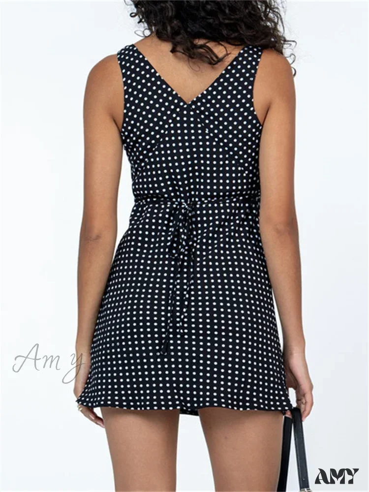 Amy Fashion - Tank Sleeveless Deep V Neck Dot Print Casual Mini Dress - Image 3
