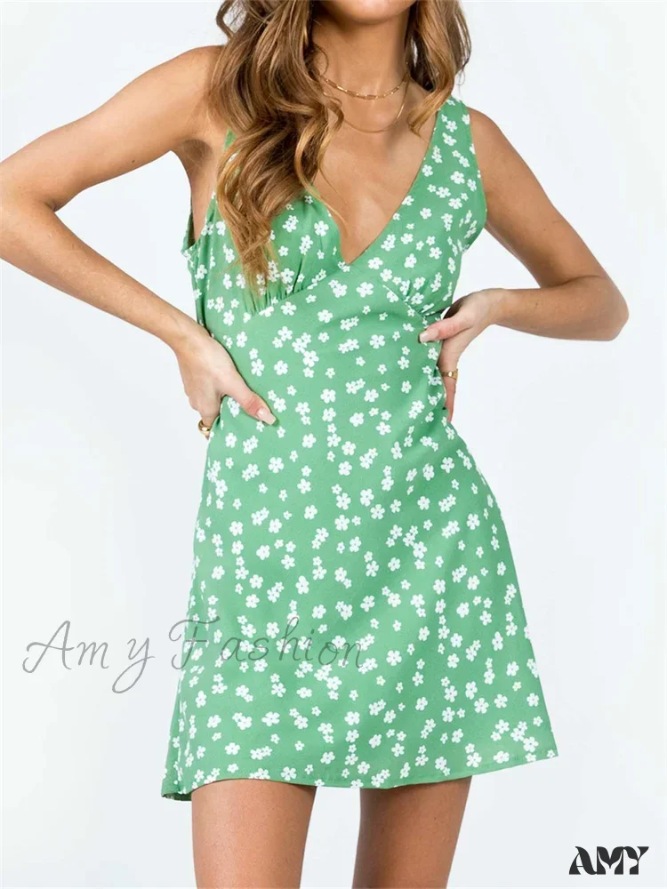 Amy Fashion - Tank Sleeveless Deep V Neck Dot Print Casual Mini Dress - Image 5
