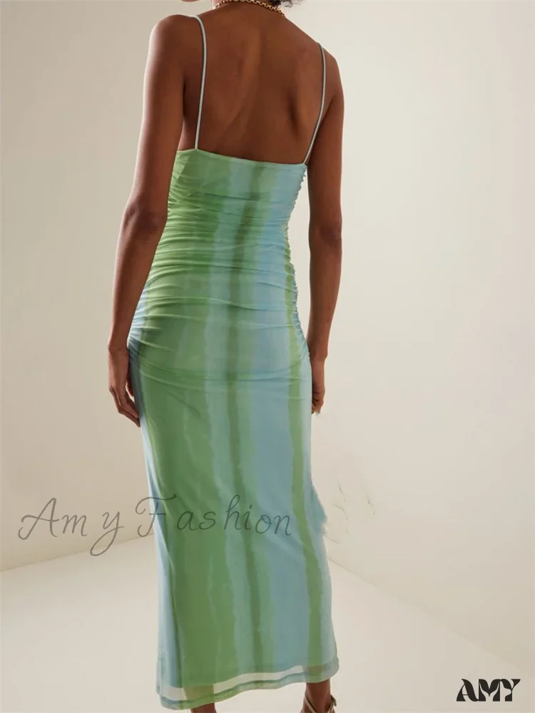 Amy Fashion - Tie Dyeing Print Mesh  Women Sleeveless Strap Square Neck Slim Fit Sling Summer Female Vestidos - Image 2