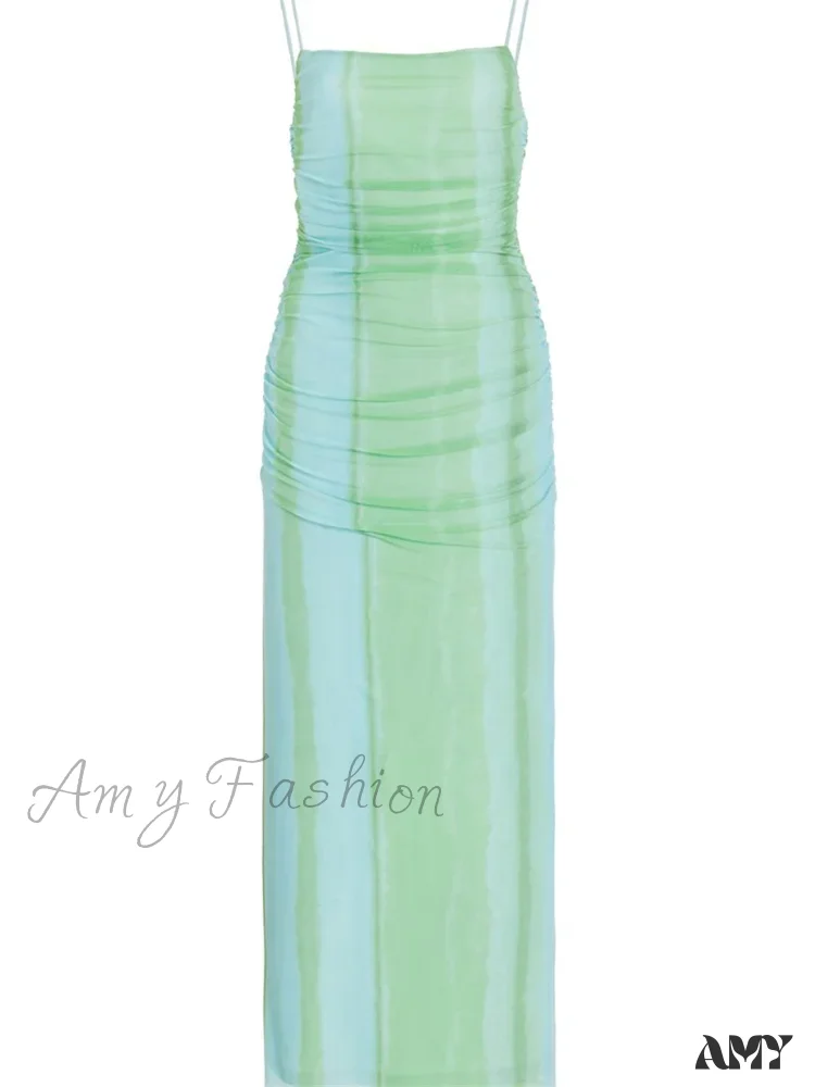 Amy Fashion - Tie Dyeing Print Mesh  Women Sleeveless Strap Square Neck Slim Fit Sling Summer Female Vestidos - Image 3