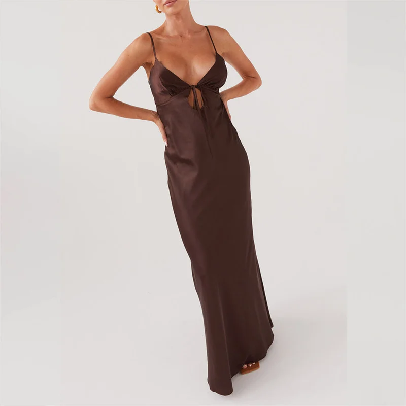 Tie Up Spaghetti Strap Solid Midi Dress - Image 5