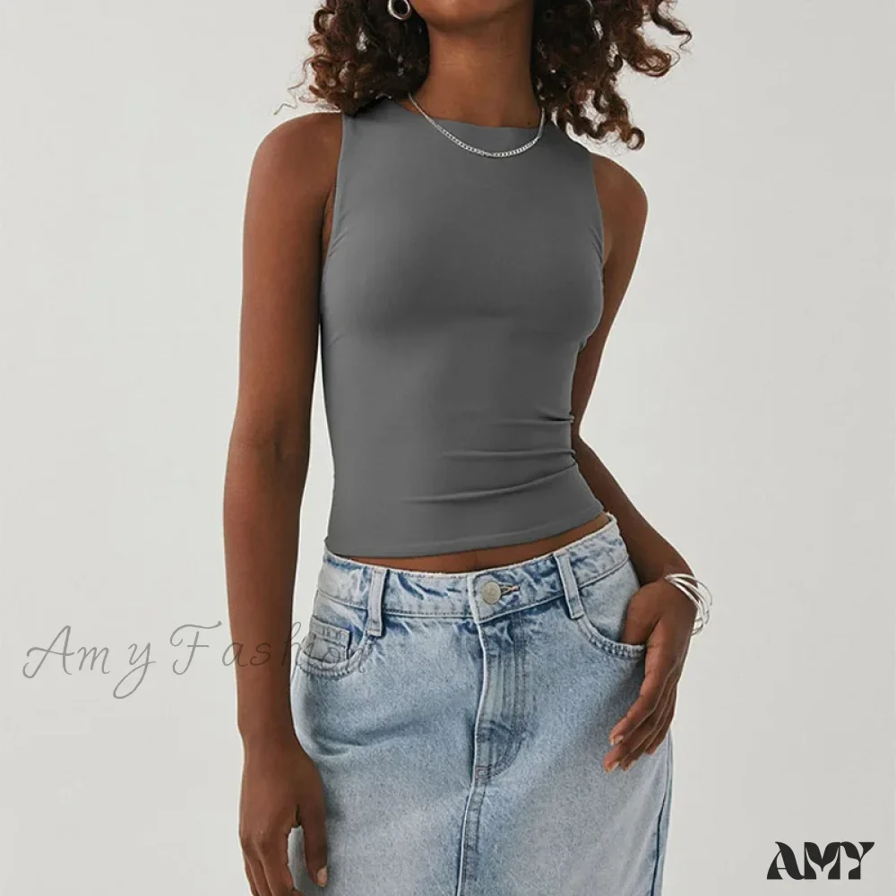 Tight Bottomed Round Neck Sleeveless Racerback Crop Top - Image 10