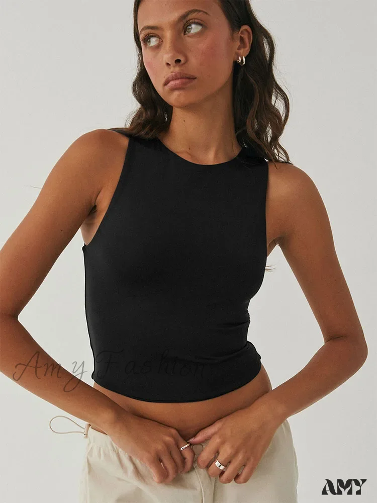 Tight Bottomed Round Neck Sleeveless Racerback Crop Top - Image 2