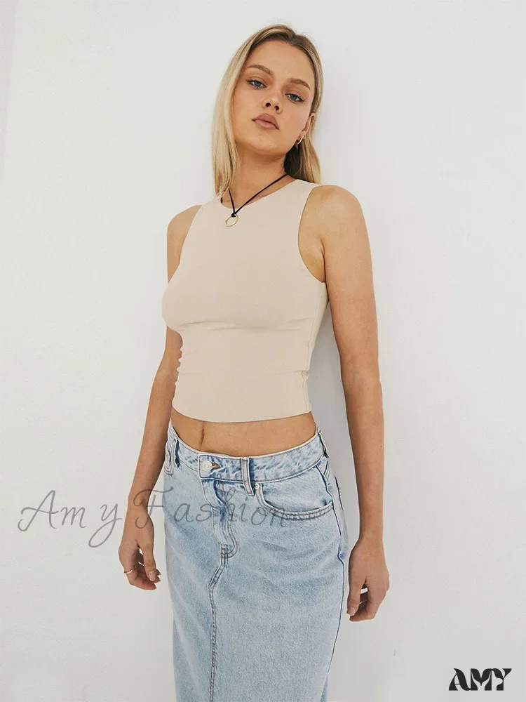 Tight Bottomed Round Neck Sleeveless Racerback Crop Top - Image 4