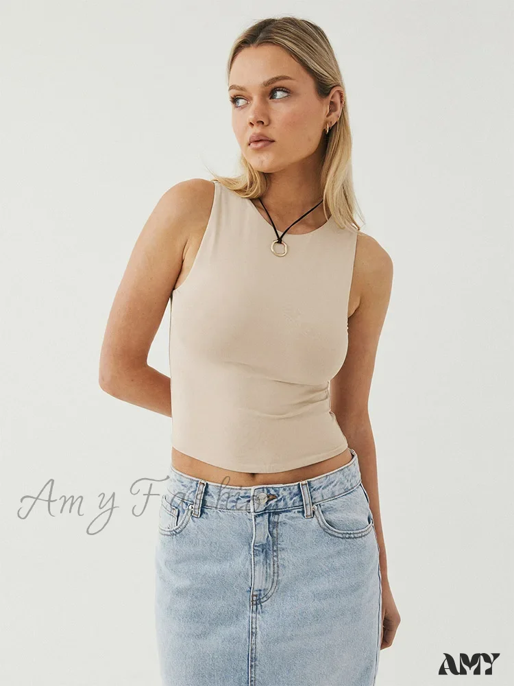 Tight Bottomed Round Neck Sleeveless Racerback Crop Top - Image 5