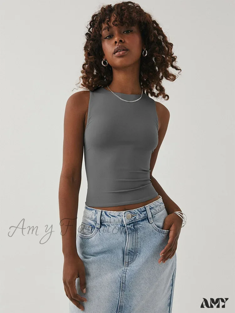 Tight Bottomed Round Neck Sleeveless Racerback Crop Top - Image 6