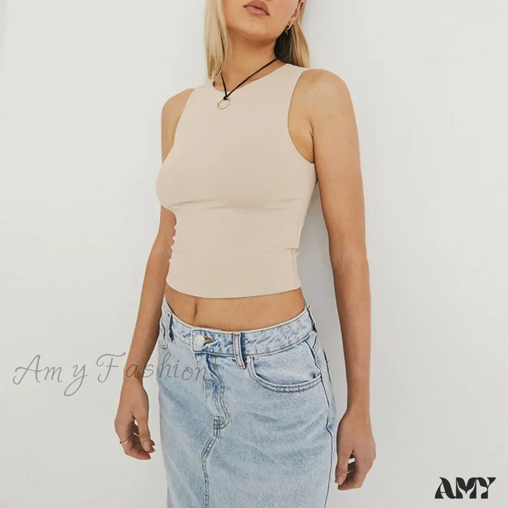 Tight Bottomed Round Neck Sleeveless Racerback Crop Top - Image 7