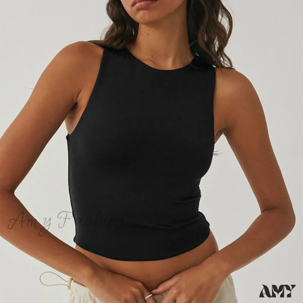 Tight Bottomed Round Neck Sleeveless Racerback Crop Top - Image 8