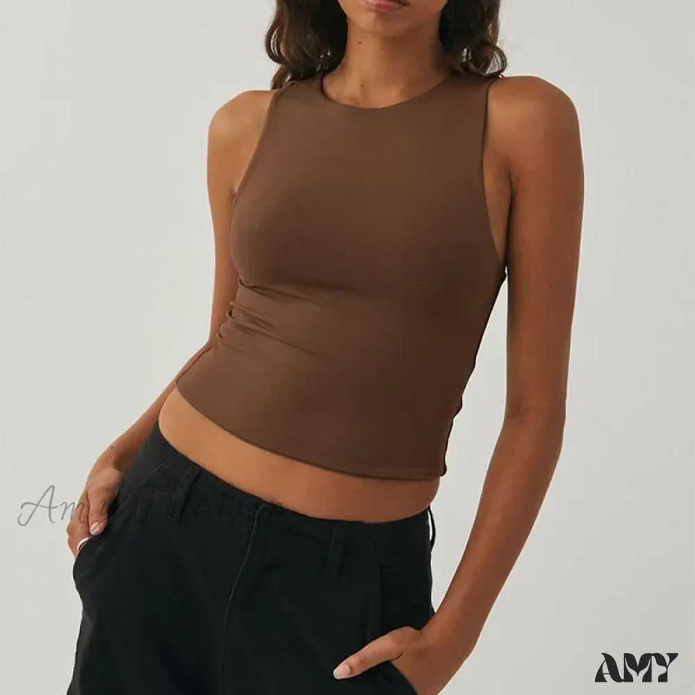 Tight Bottomed Round Neck Sleeveless Racerback Crop Top - Image 9