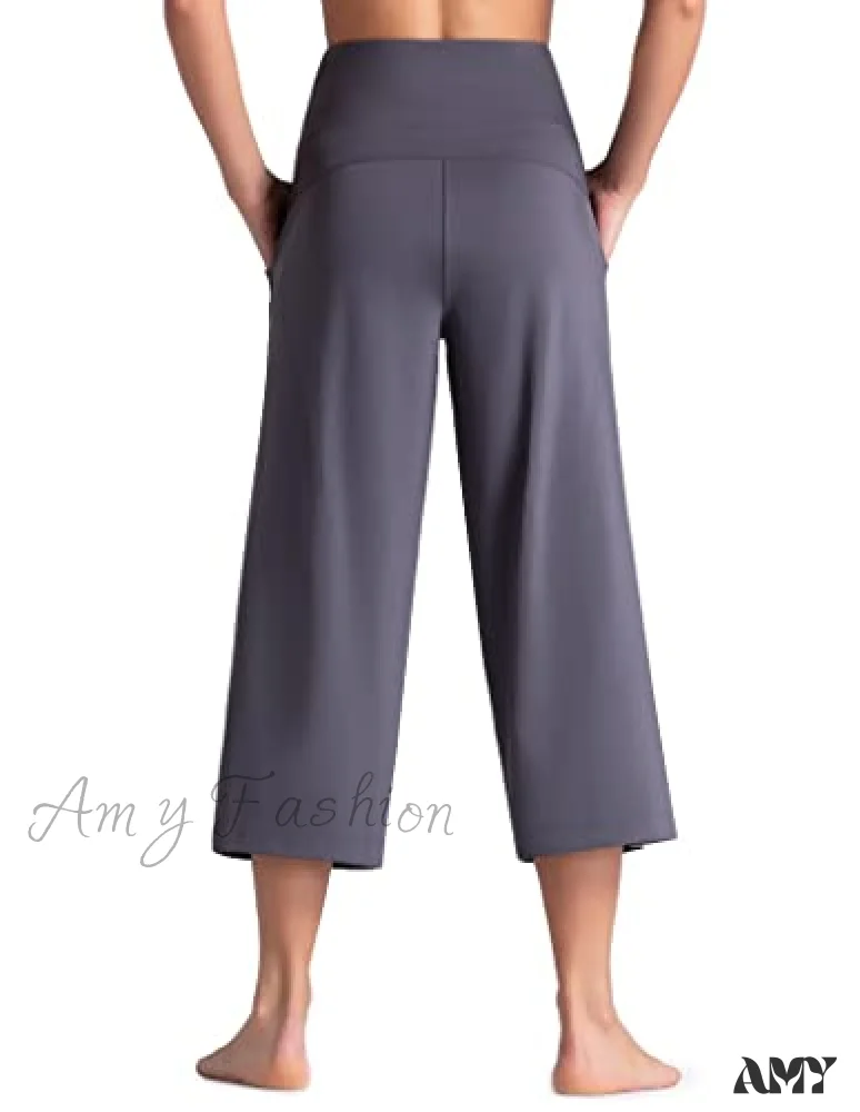 Amy Fashion - Lounge Yoga Capris Pants High Waist Workout Flare Crop Pants - Image 10