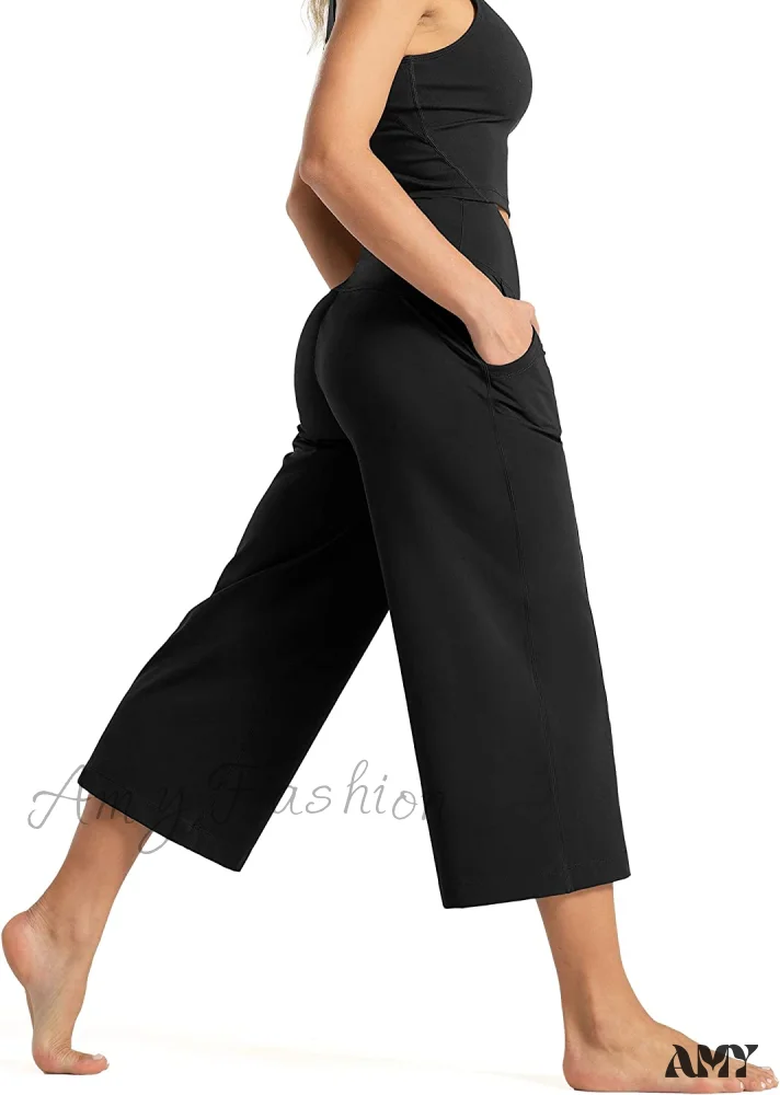 Amy Fashion - Lounge Yoga Capris Pants High Waist Workout Flare Crop Pants - Image 3