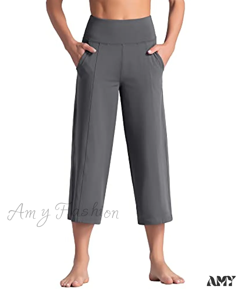 Amy Fashion - Lounge Yoga Capris Pants High Waist Workout Flare Crop Pants - Image 7