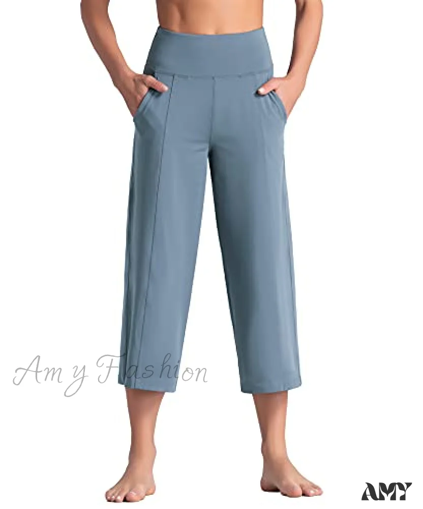 Amy Fashion - Lounge Yoga Capris Pants High Waist Workout Flare Crop Pants - Image 8