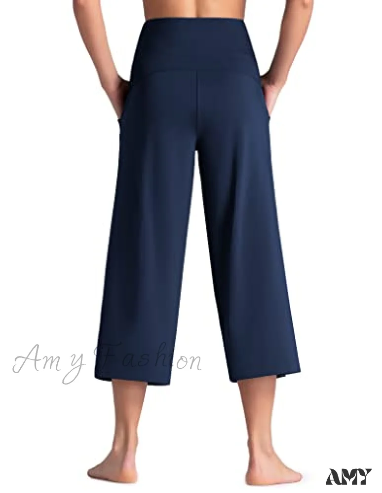 Amy Fashion - Lounge Yoga Capris Pants High Waist Workout Flare Crop Pants - Image 9