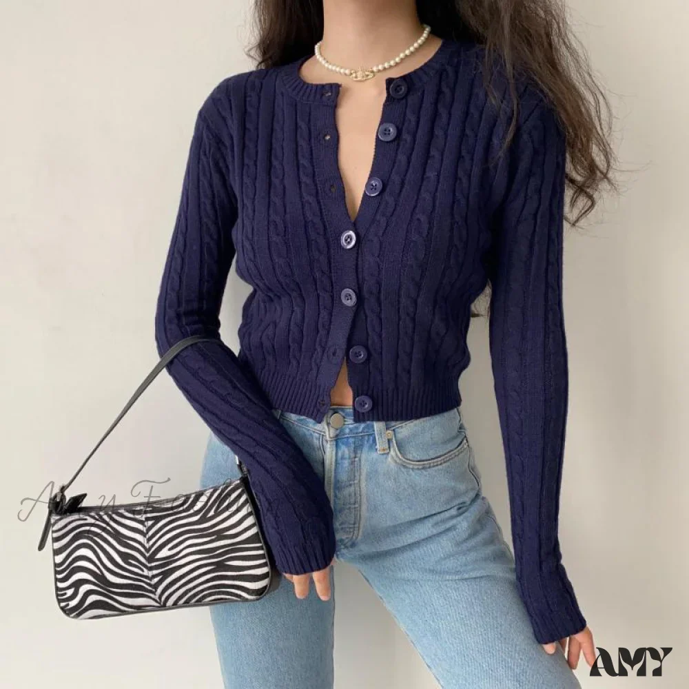 Amy Fashion - Vintage Long Sleeve Slim Knitted Cardigan - Image 2