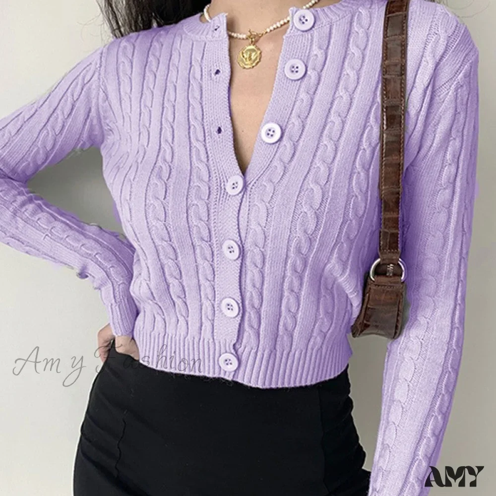 Amy Fashion - Vintage Long Sleeve Slim Knitted Cardigan - Image 3