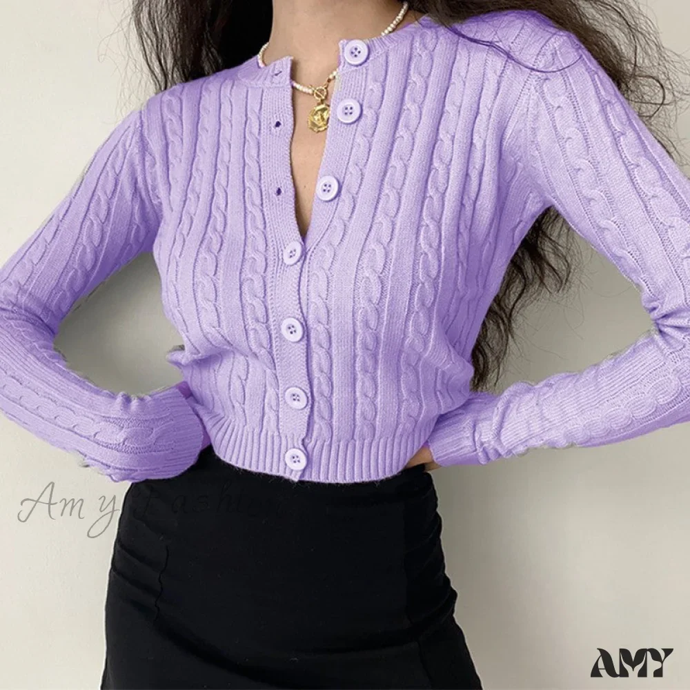 Amy Fashion - Vintage Long Sleeve Slim Knitted Cardigan - Image 4