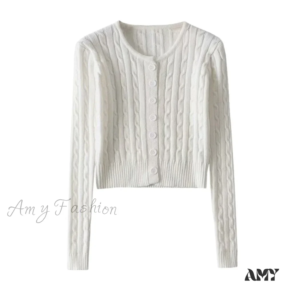 Amy Fashion - Vintage Long Sleeve Slim Knitted Cardigan - Image 5