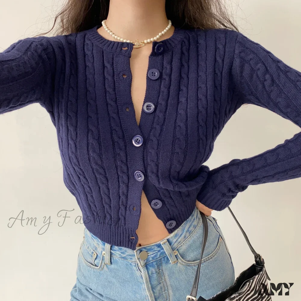 Amy Fashion - Vintage Long Sleeve Slim Knitted Cardigan - Image 7