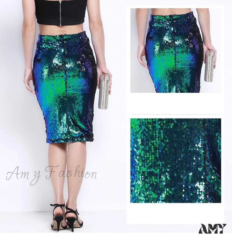 Amy Fashion - Sequin Zipper Package Hip Slim Pencil Skirt - Image 3