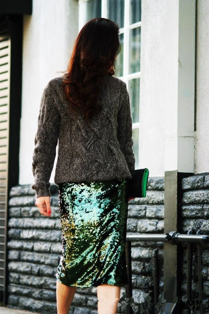 Amy Fashion - Sequin Zipper Package Hip Slim Pencil Skirt - Image 4