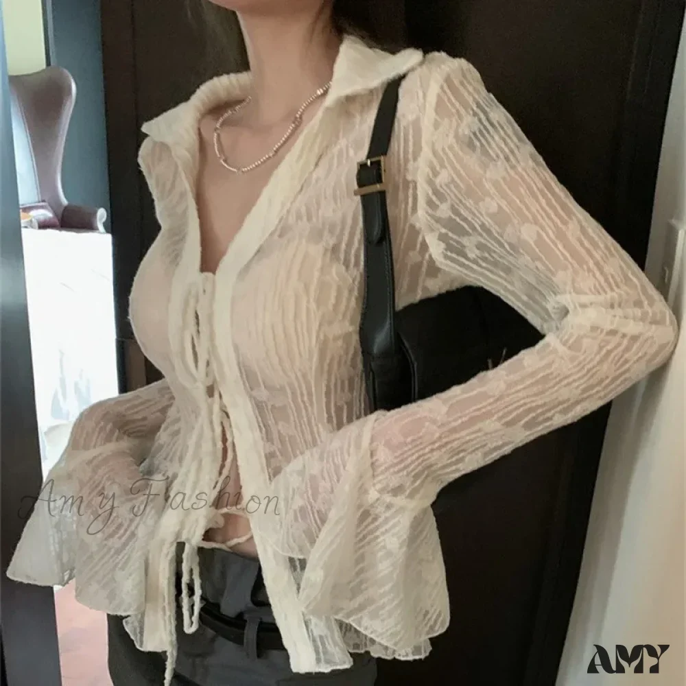 Transparent Lace Harajuku Long Sleeve See Through Goth Blouse - Image 3