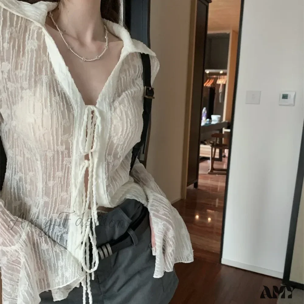 Transparent Lace Harajuku Long Sleeve See Through Goth Blouse - Image 4
