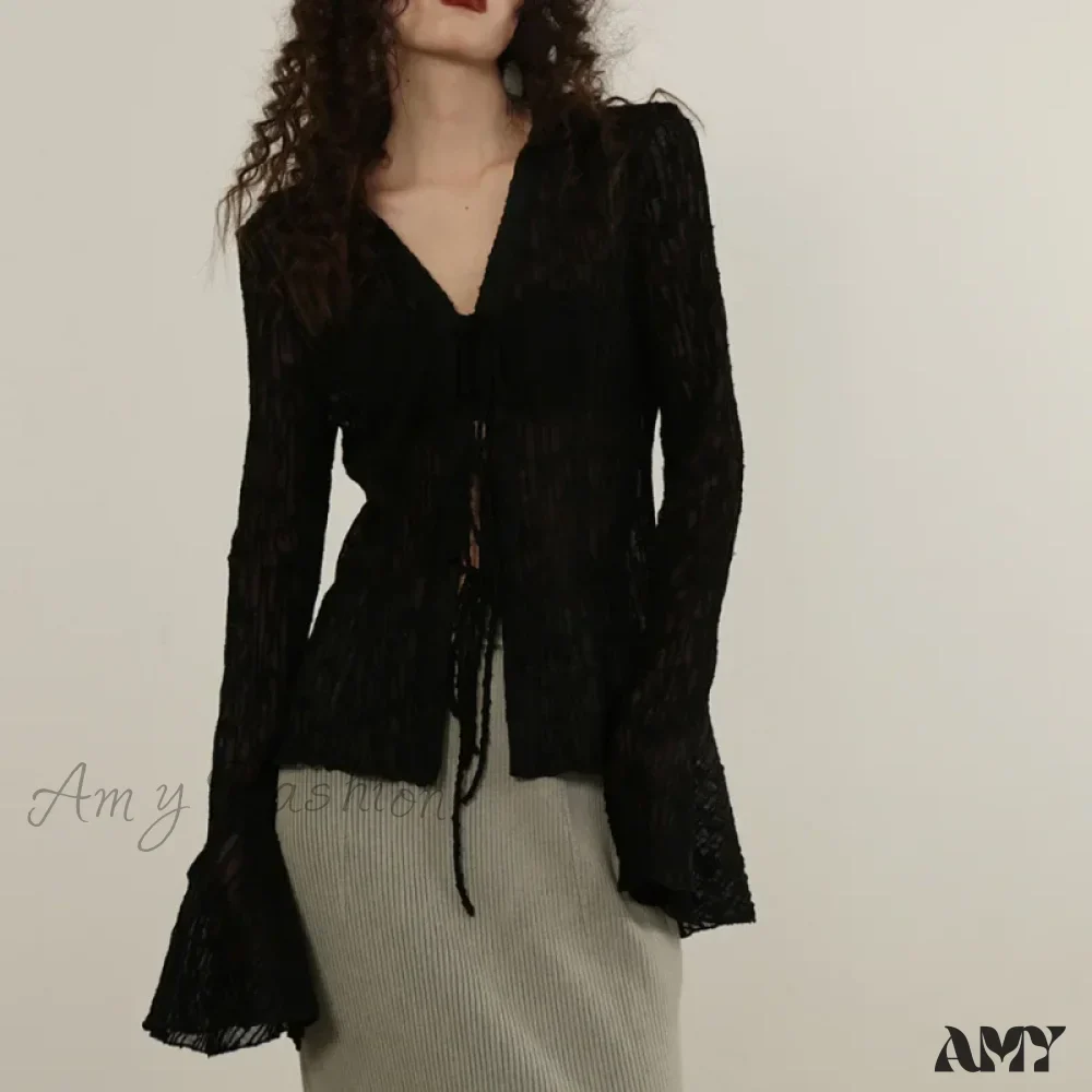 Transparent Lace Harajuku Long Sleeve See Through Goth Blouse - Image 7