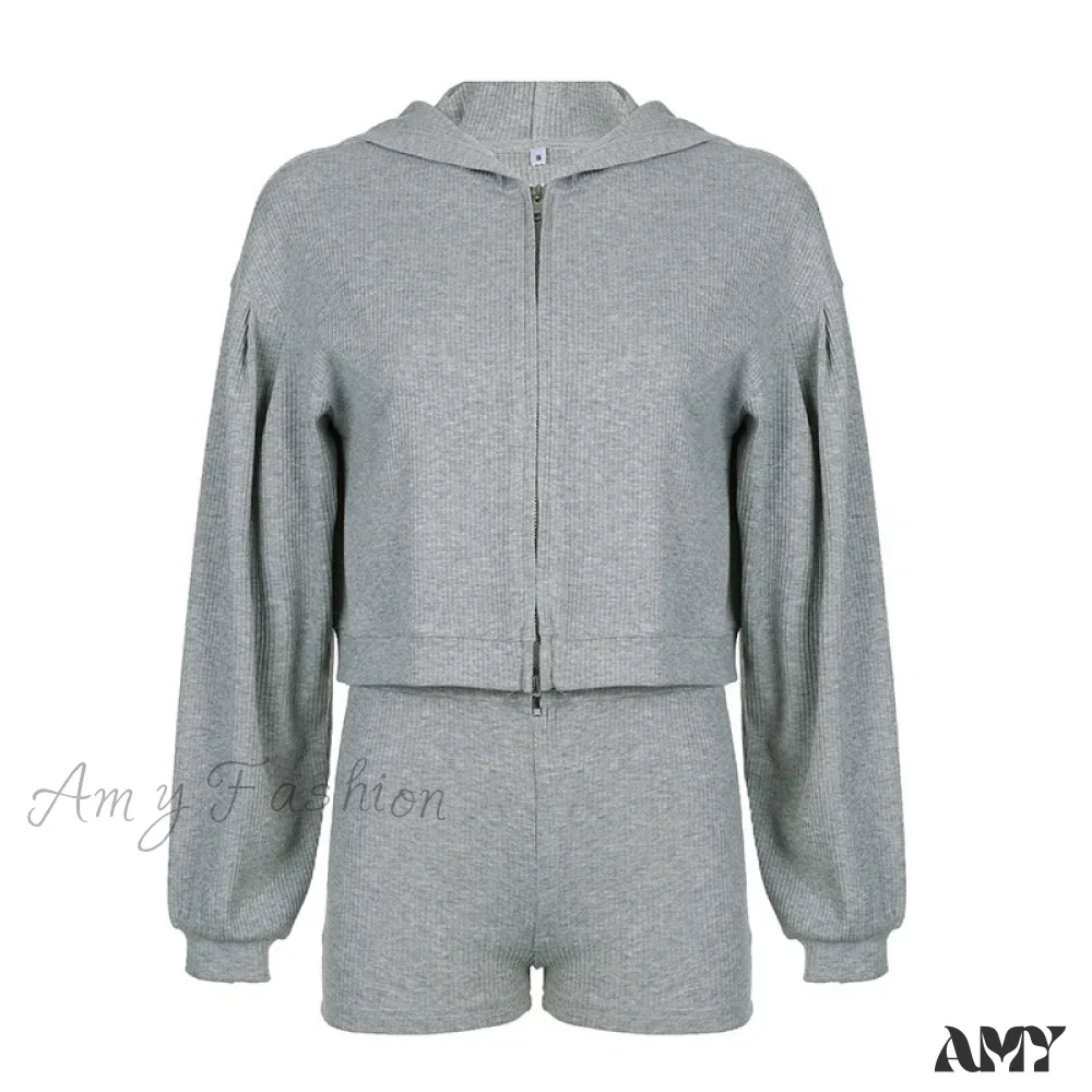 Trendy Casual Hooded Zip Shorts Three-Piece Suit - Image 5